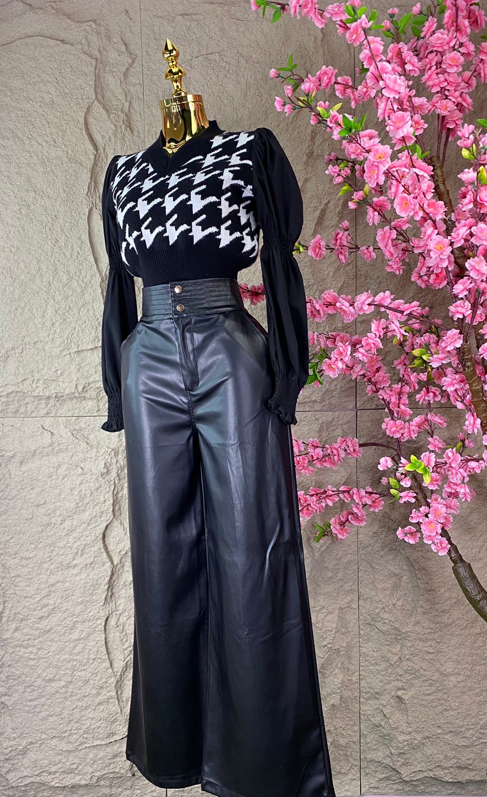 PANTALON RECTO TIPO PALAZZO VINIPIEL NEGRO