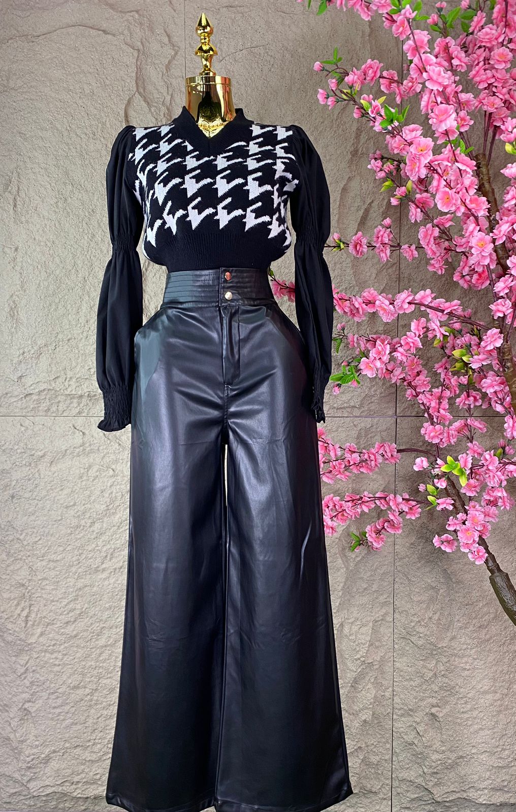 PANTALON RECTO TIPO PALAZZO VINIPIEL NEGRO