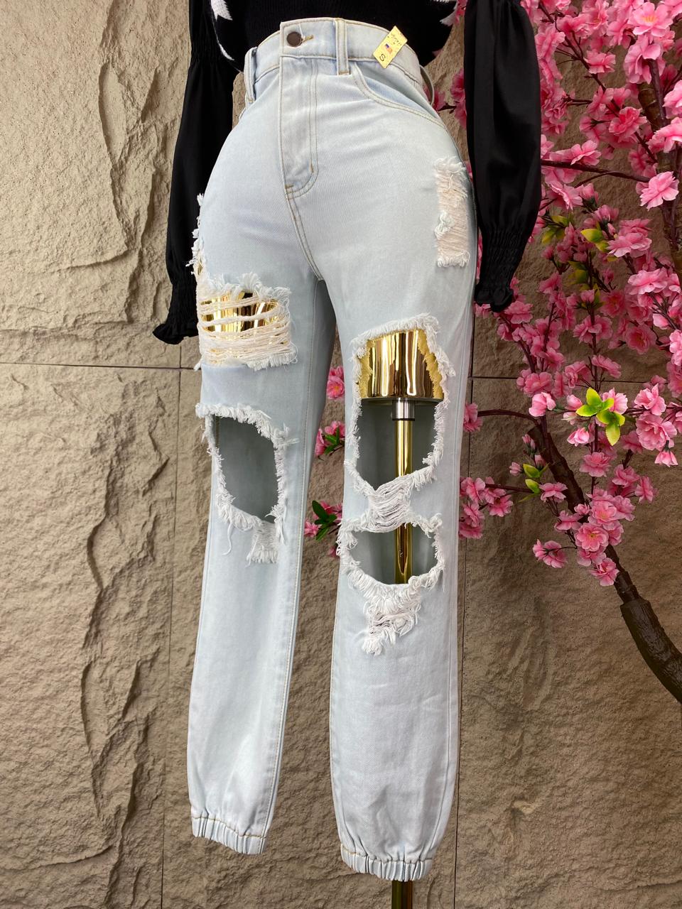 PANTALON RESORTES MEZCLILLA AZUL CLARO