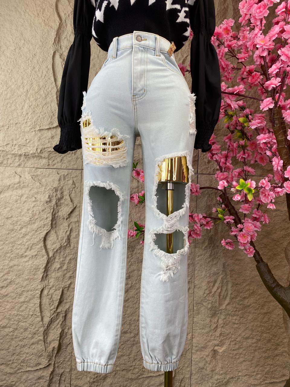 PANTALON RESORTES MEZCLILLA AZUL CLARO