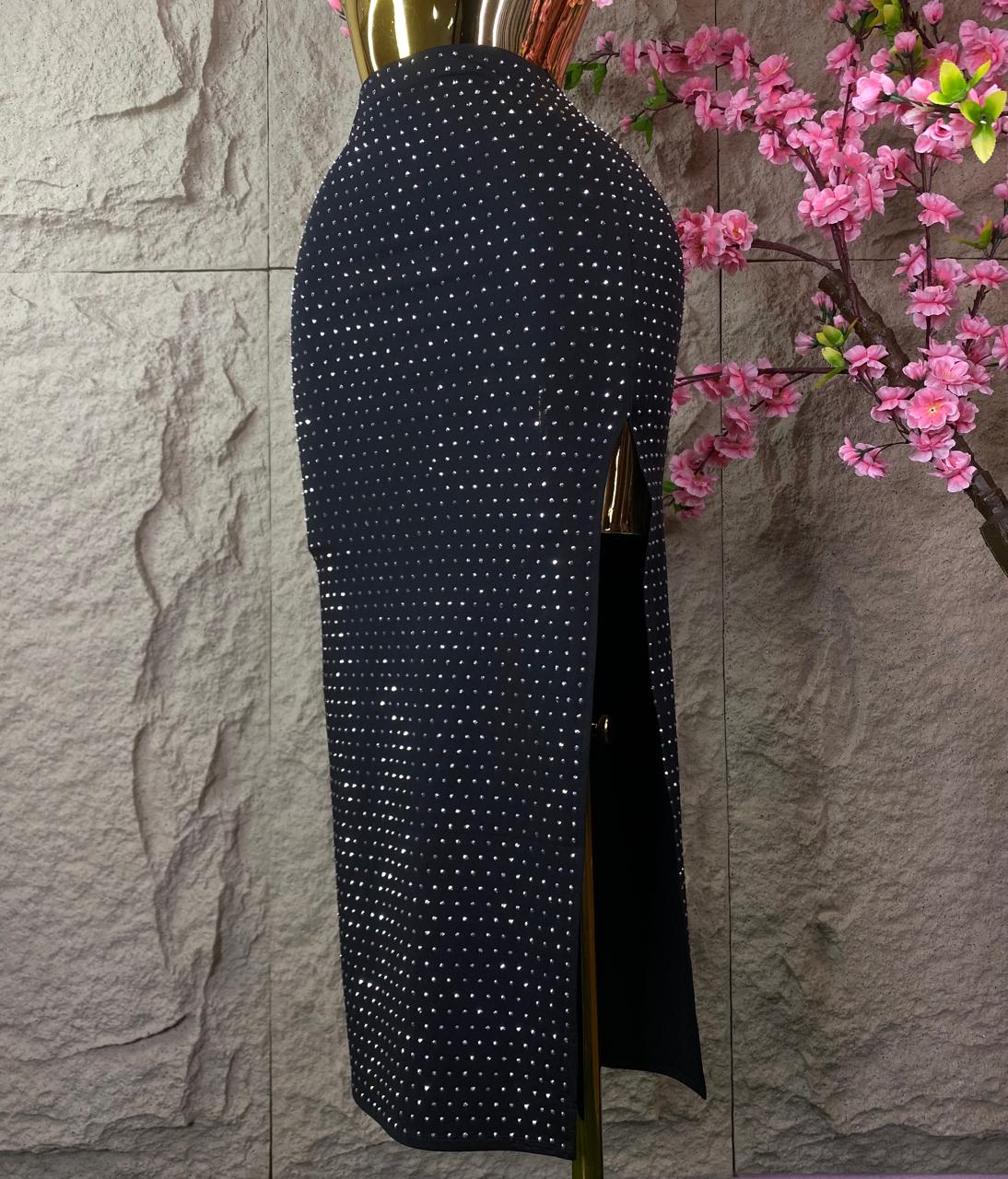 SET FALDA LARGA/ TOP CON BRILLOS NEGRO