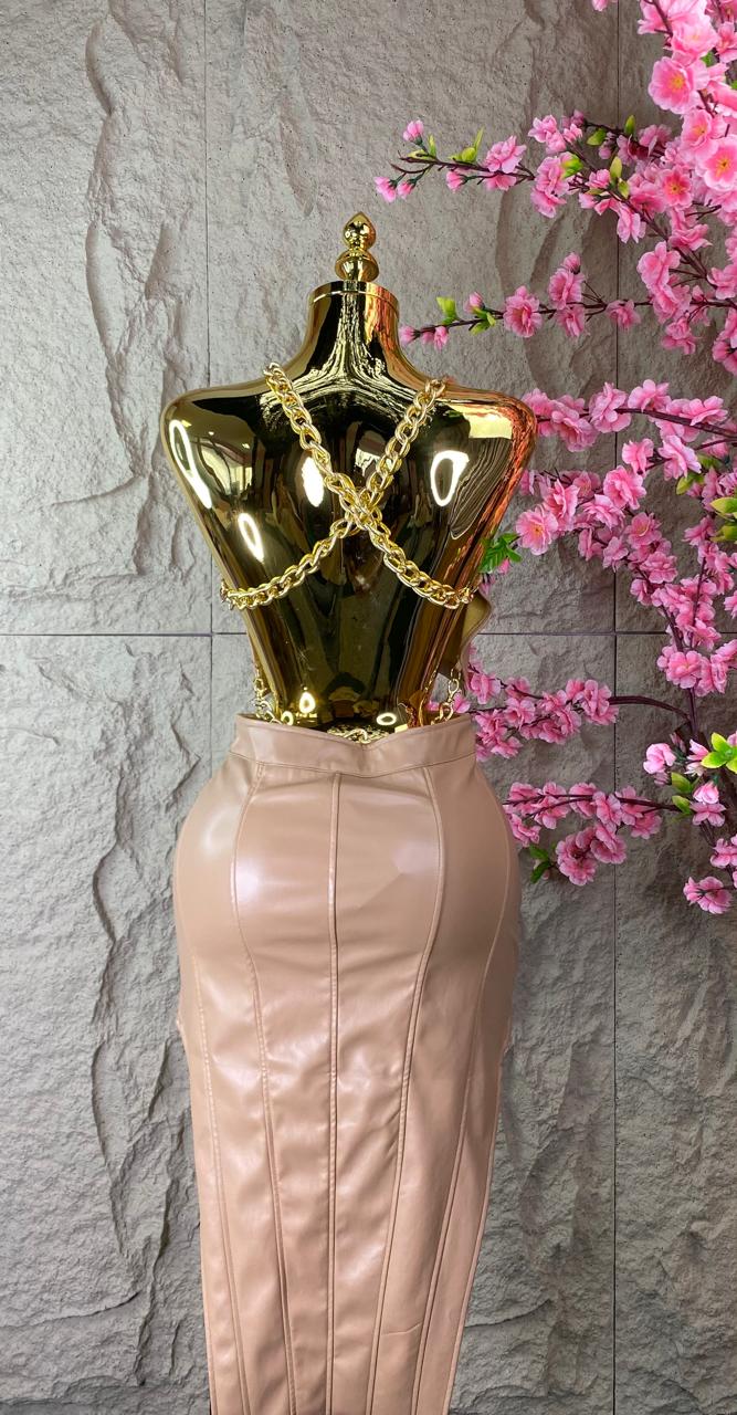 SET FALDA LARGA/TOP EN VINIPIEL CAKI