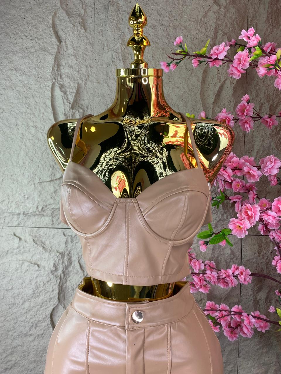 SET FALDA LARGA/TOP EN VINIPIEL CAKI