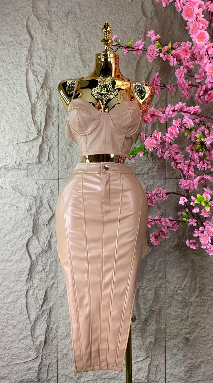 SET FALDA LARGA/TOP EN VINIPIEL CAKI