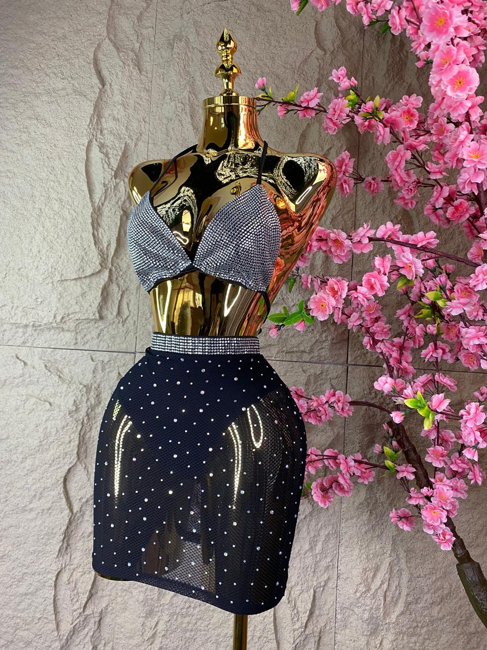 SET FALDA /TOP CON BRILLOS COMPLETO