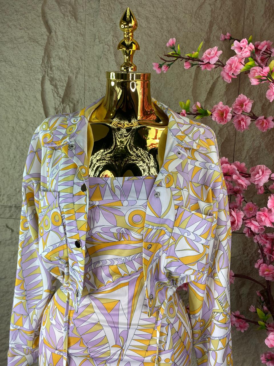 SET DE VESTIDO /SACO TRIANGULOS LILA