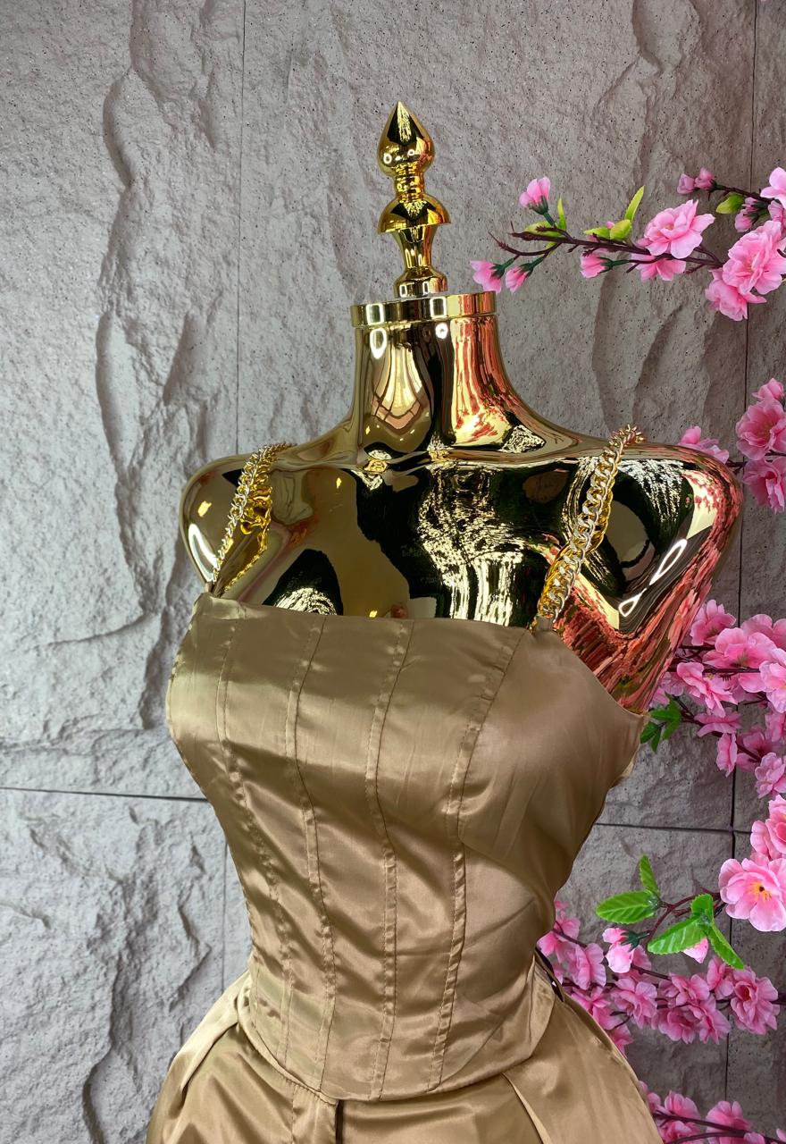 SET DE TOP/PANTALON SATINADO BRILLOSO CAFÉ