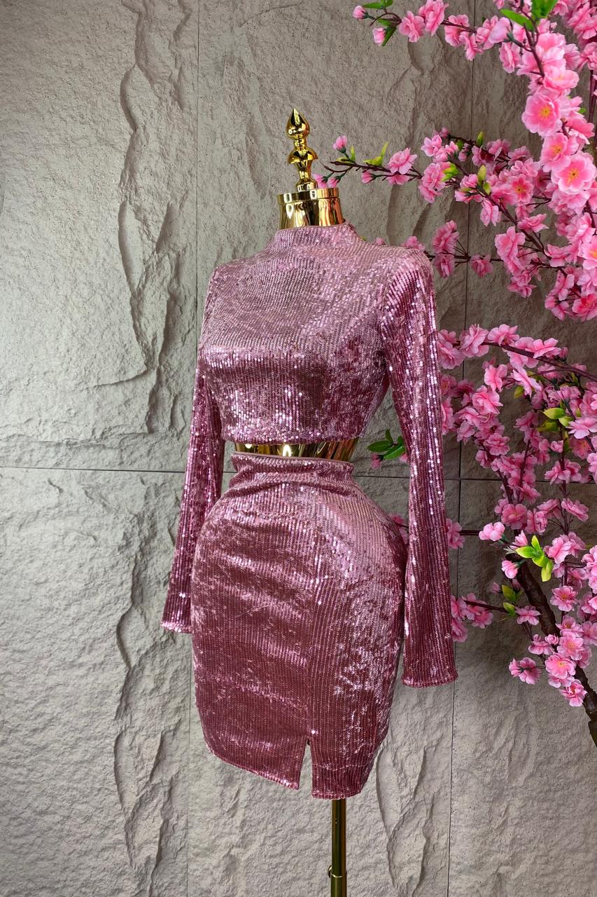 SET DE FALDA/BLUSA CON LENTEJUELA ROSA
