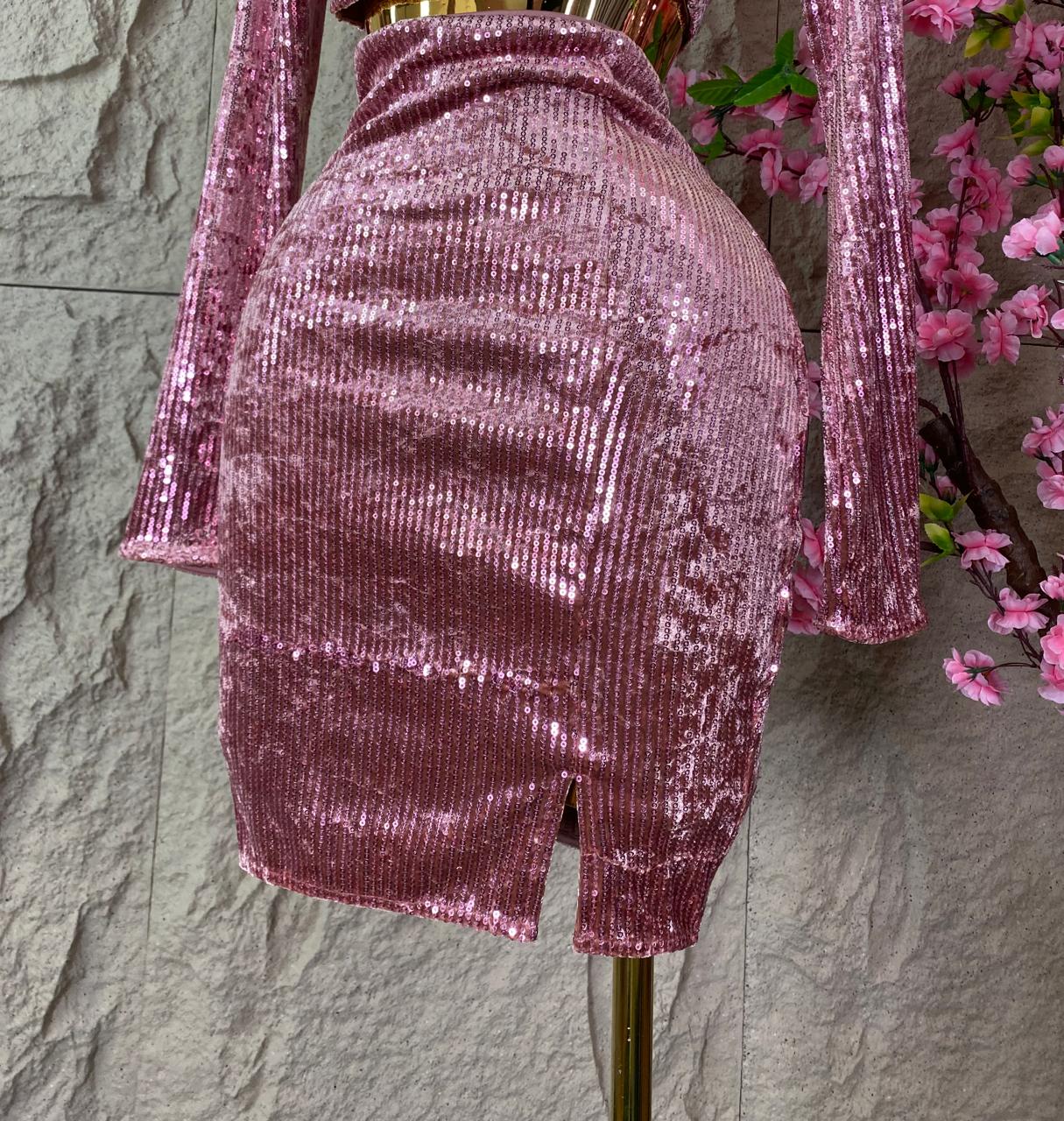 SET DE FALDA/BLUSA CON LENTEJUELA ROSA