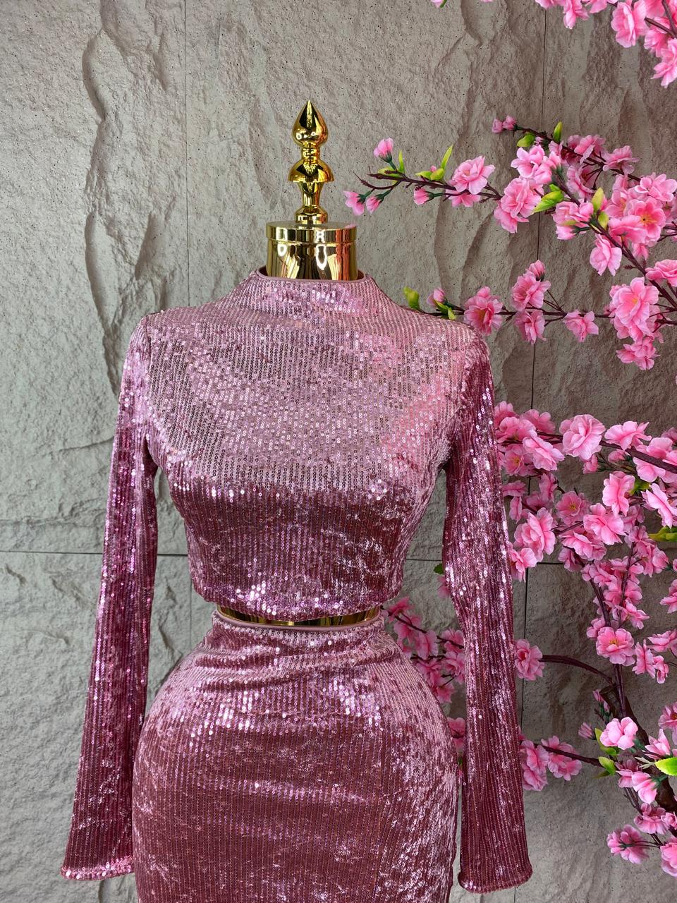 SET DE FALDA/BLUSA CON LENTEJUELA ROSA