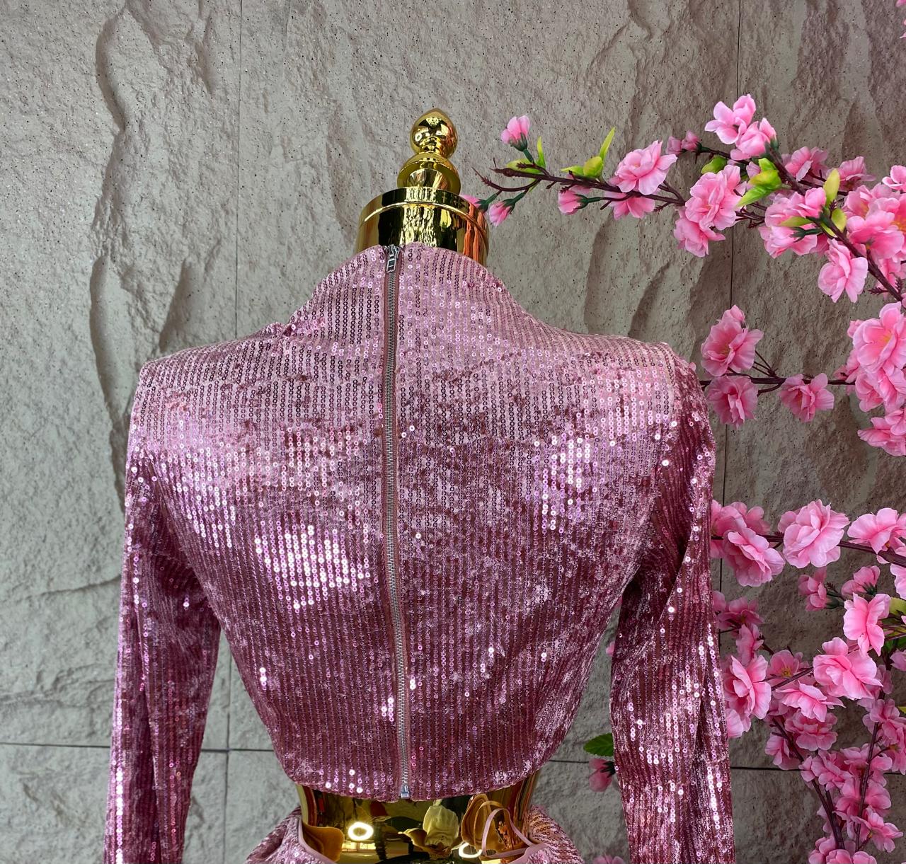 SET DE FALDA/BLUSA CON LENTEJUELA ROSA