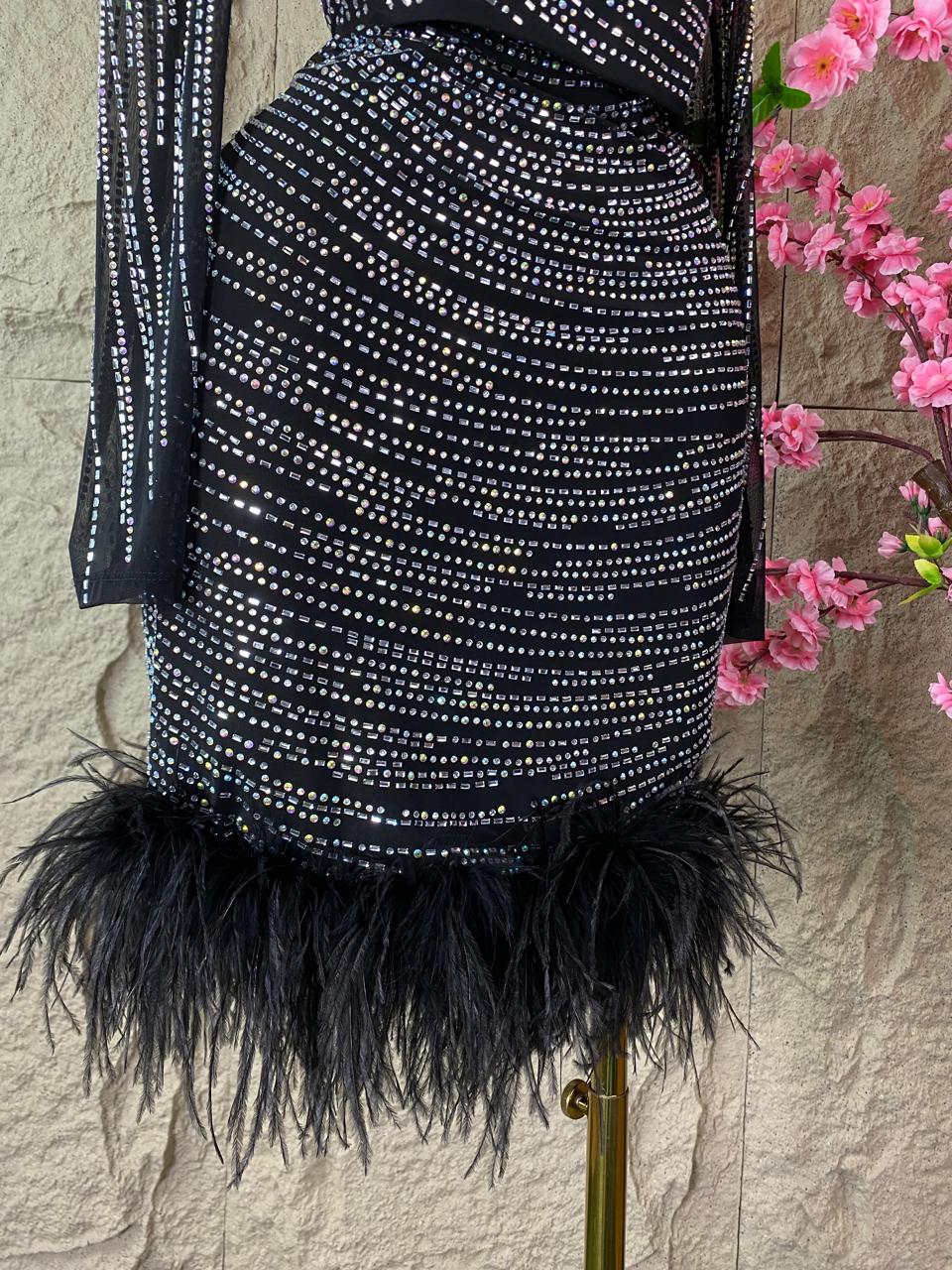 SET DE FALDA Y BLUSA ML CRISTALES Y PLUMAS