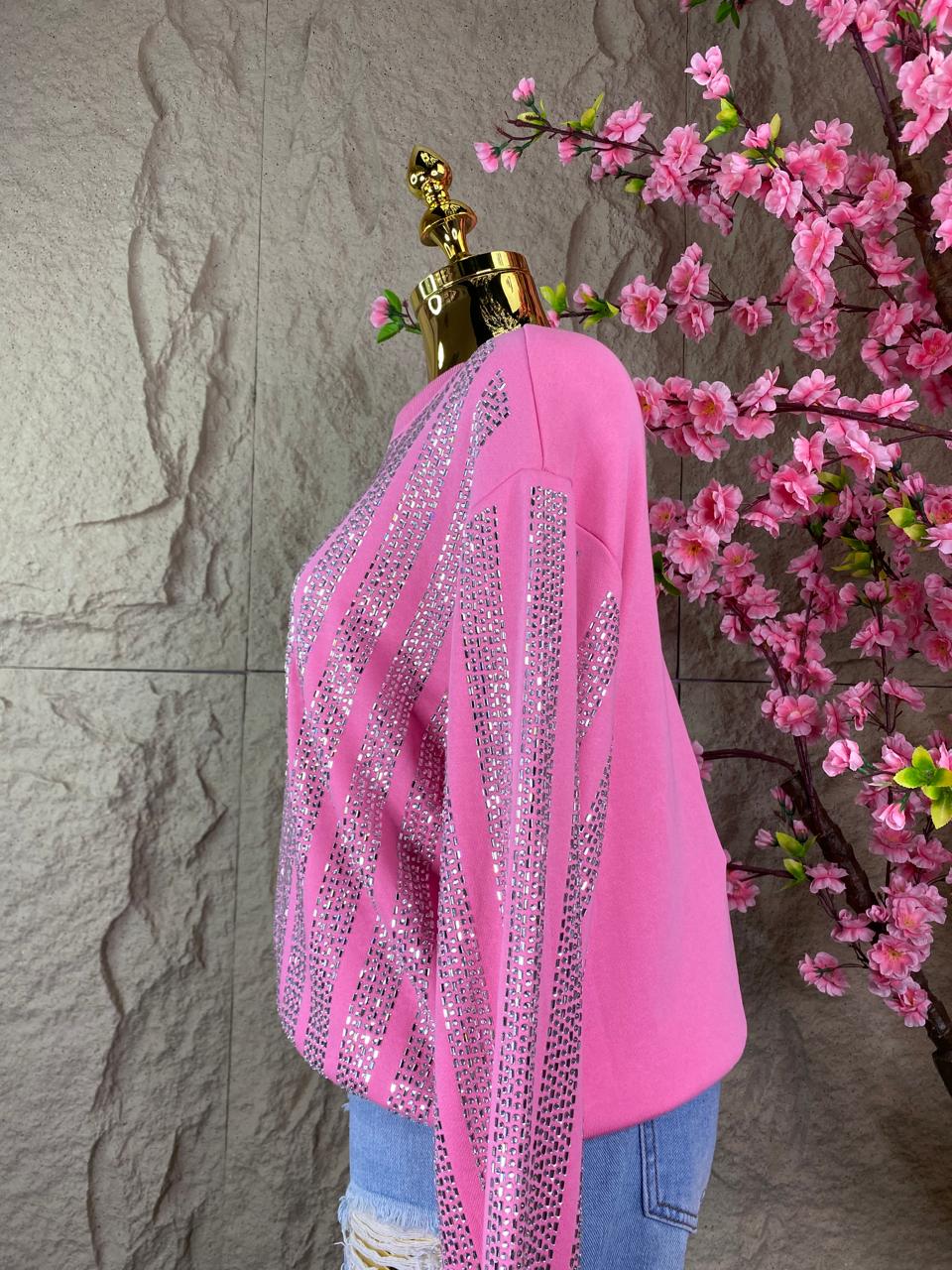 SUDADERA CON BRILLOS ROSA PASTEL