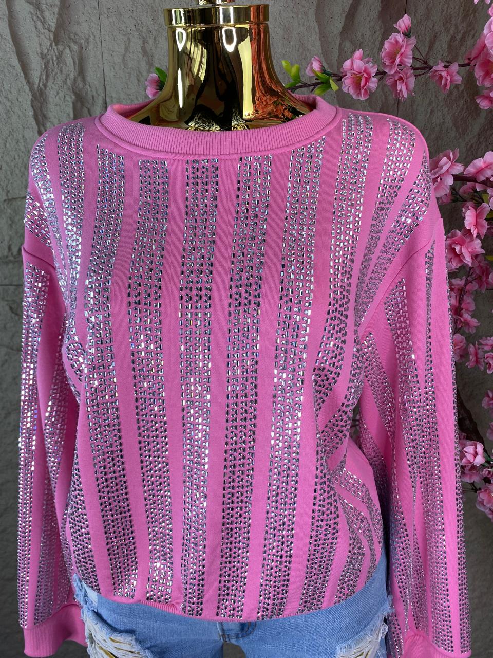 SUDADERA CON BRILLOS ROSA PASTEL