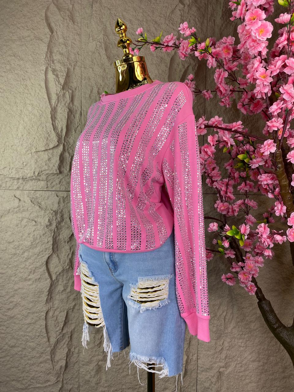 SUDADERA CON BRILLOS ROSA PASTEL