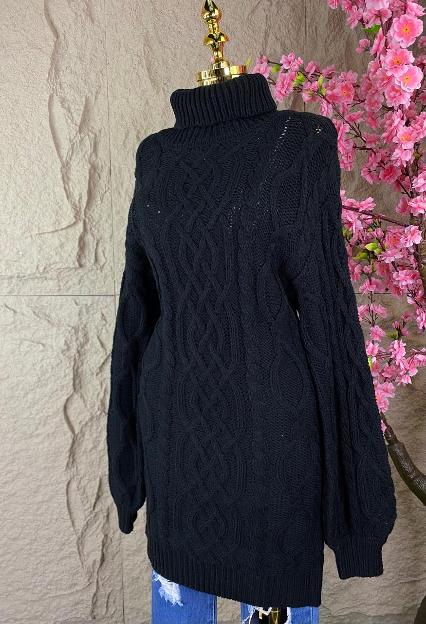 SWEATER LARGO TEJIDO NEGRO
