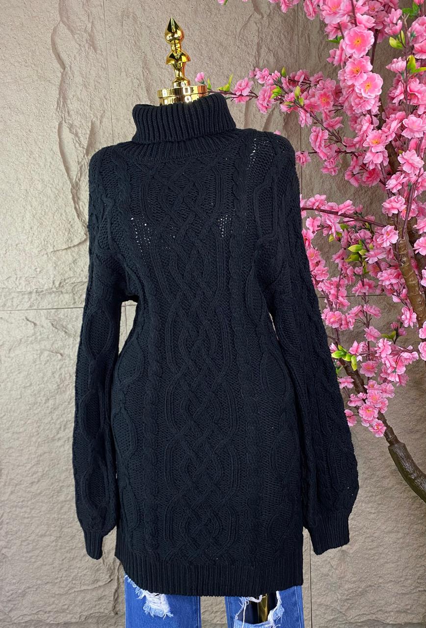 SWEATER LARGO TEJIDO NEGRO