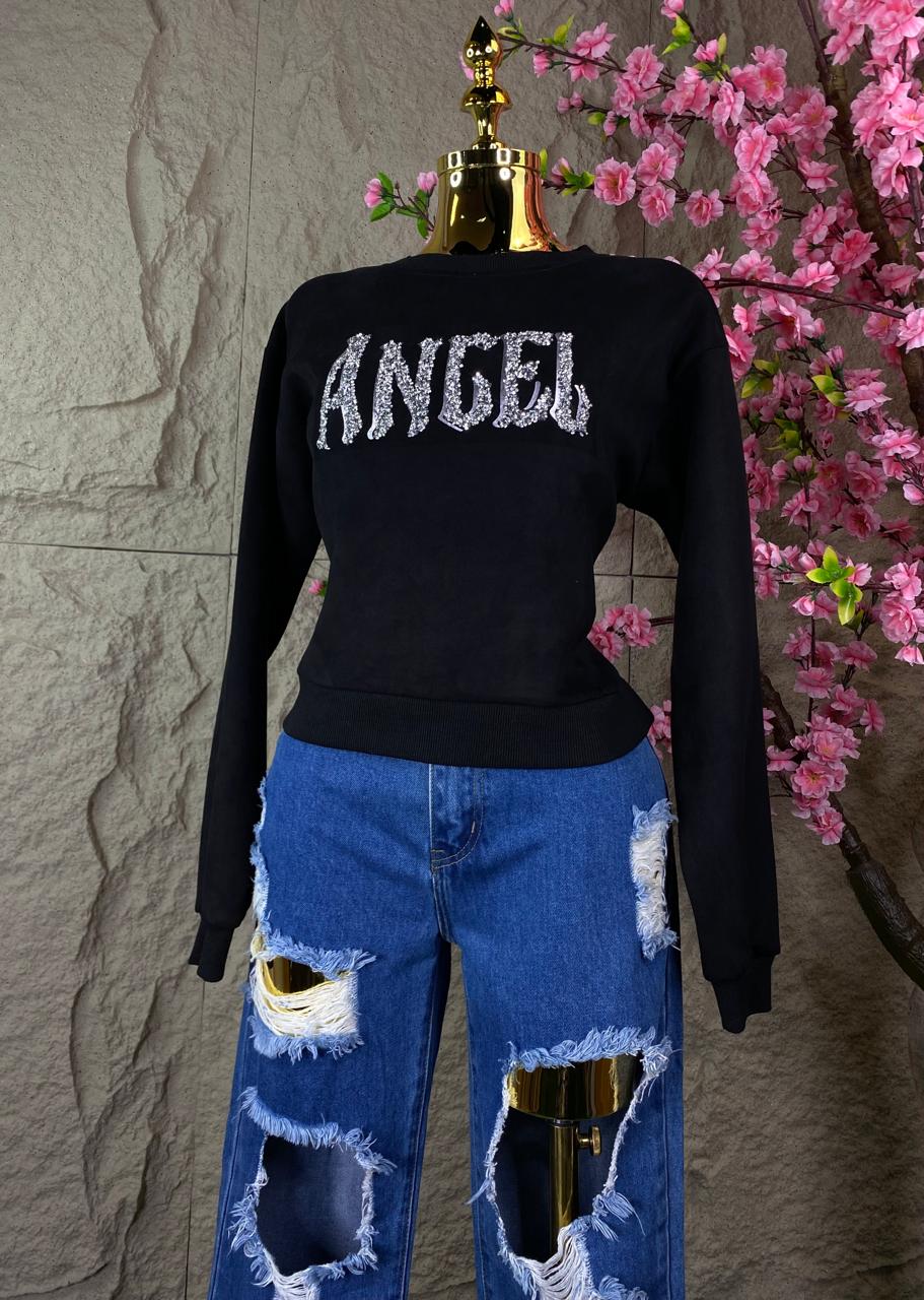 SUDADERA GAMUZA ANGEL CON BRILLOS