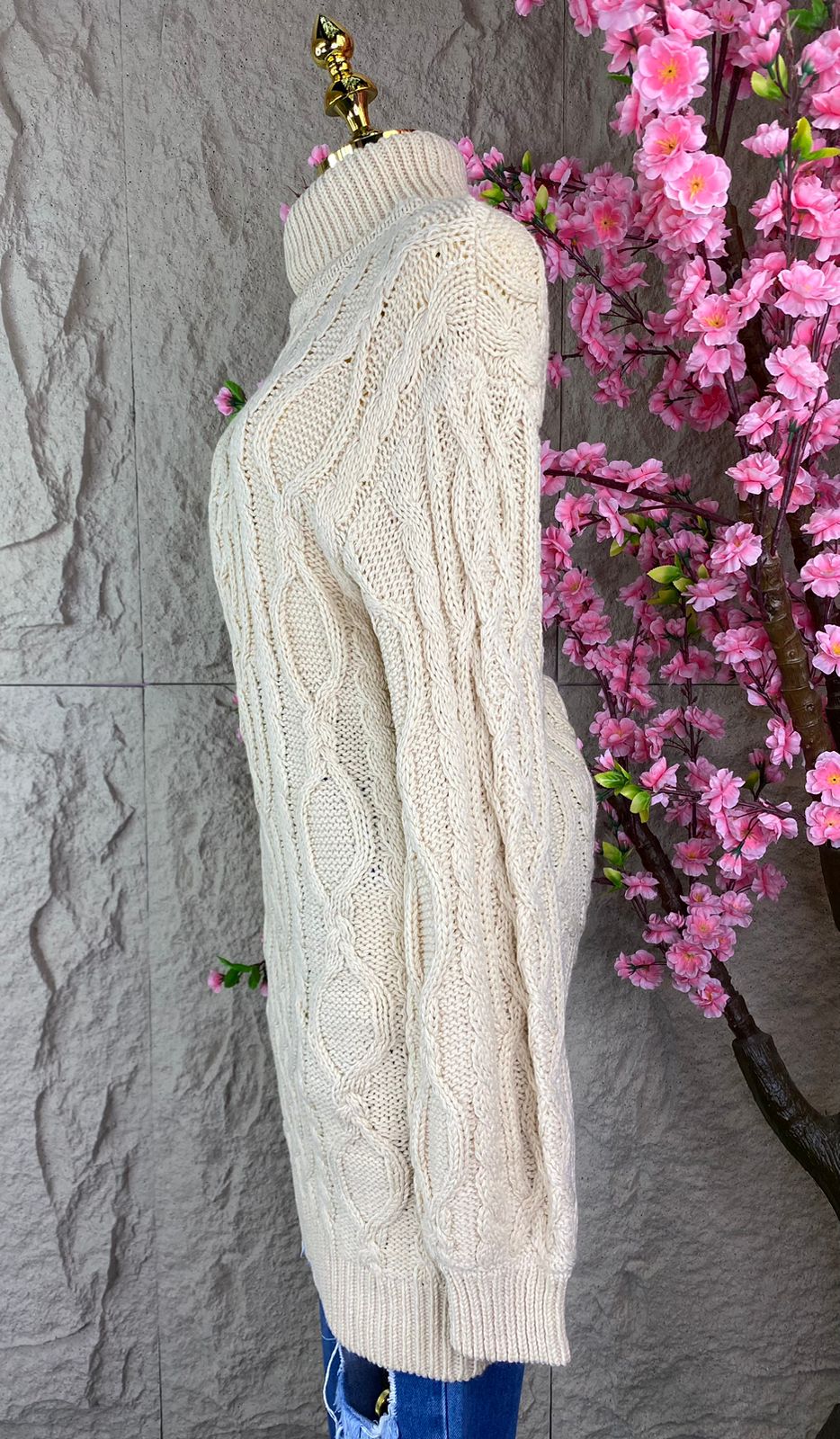 SWEATER LARGO TEJIDO BEIGE