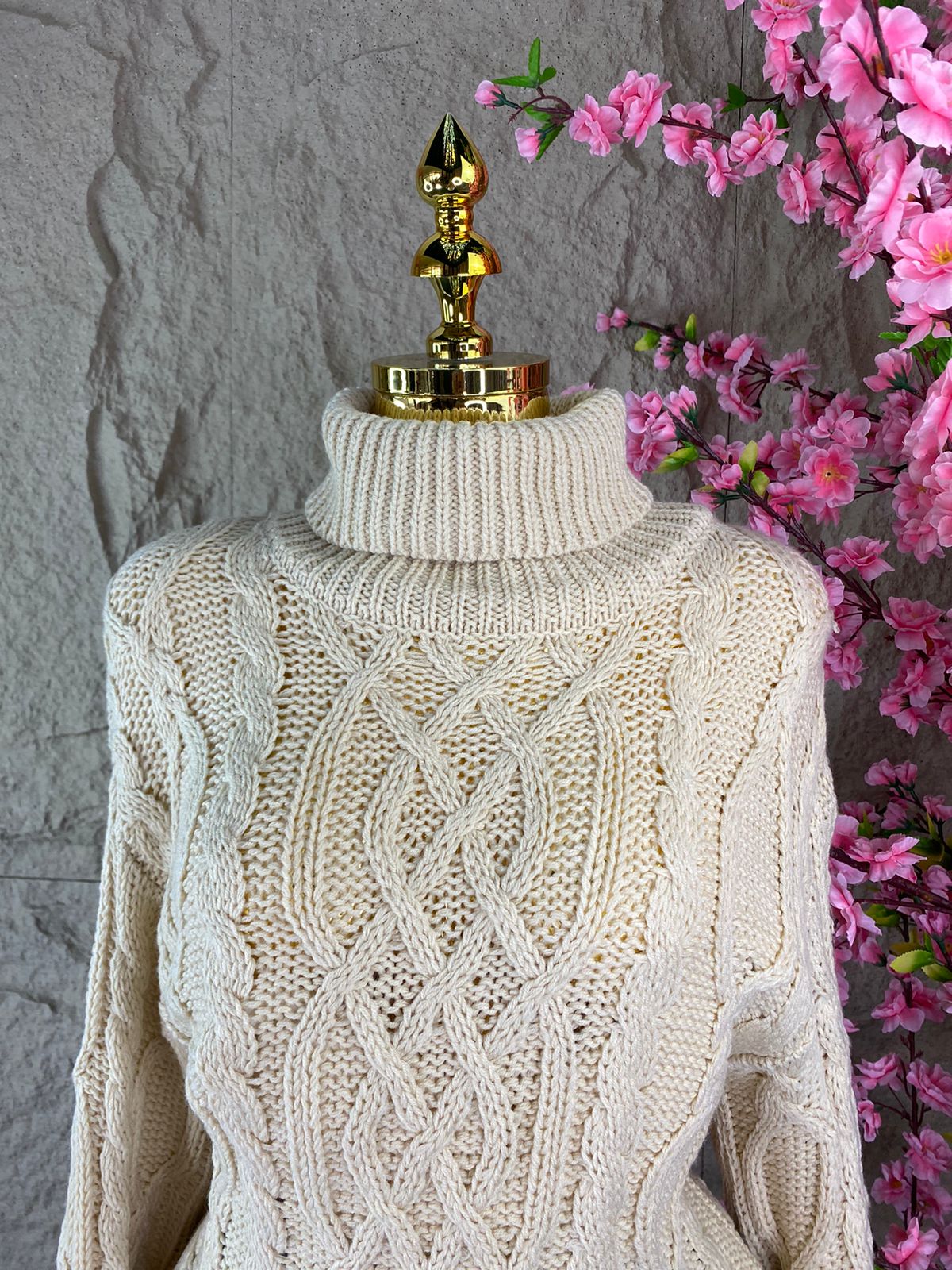 SWEATER LARGO TEJIDO BEIGE