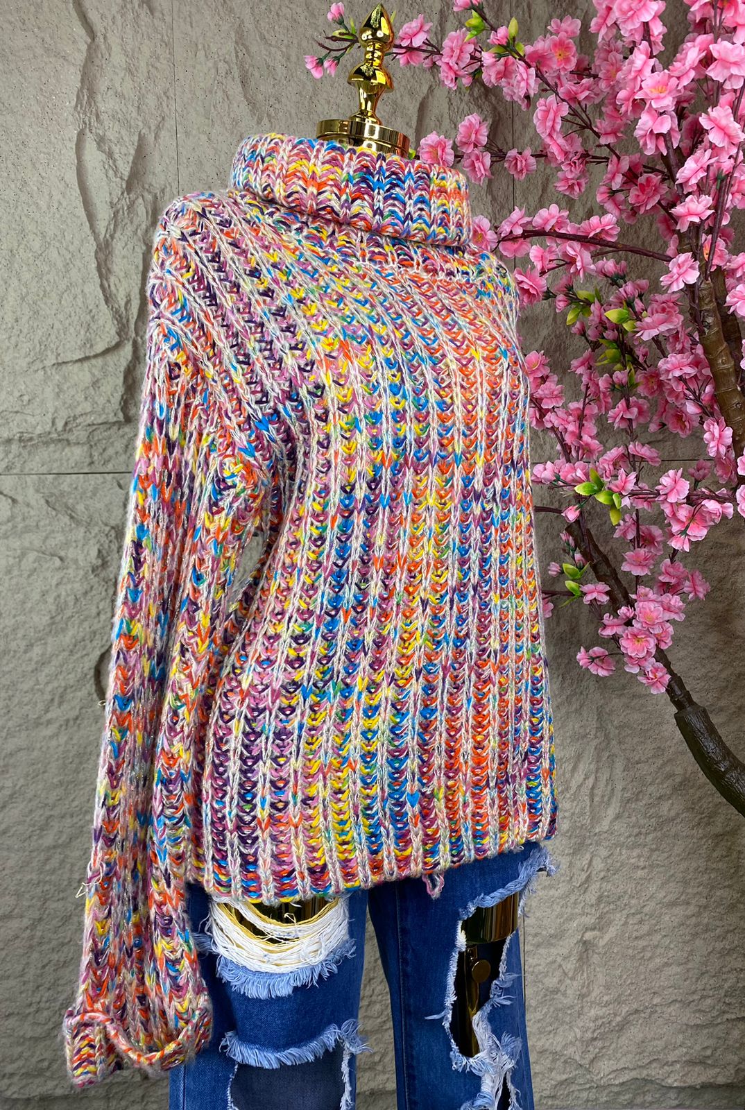 SWEATER TEJIDO CUELLO RUSO MULTICOLOR