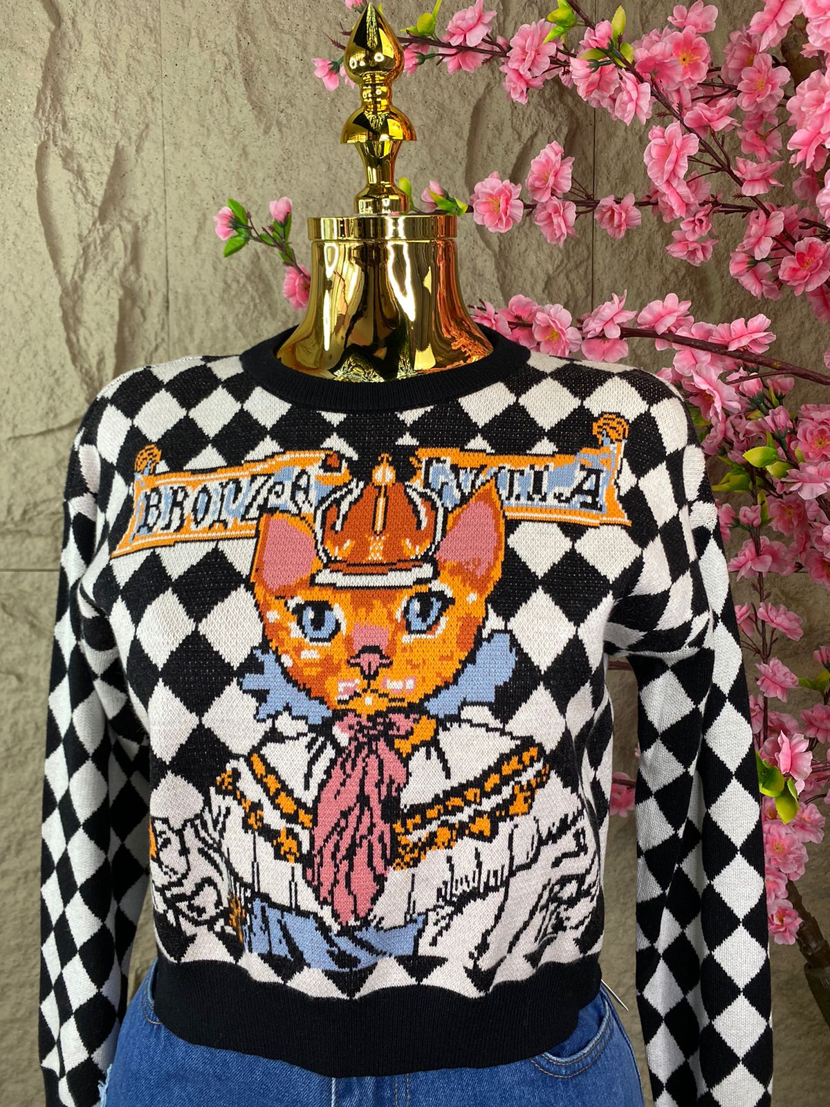 SWEATER DE ROMBOS BLANCO/NEGRO