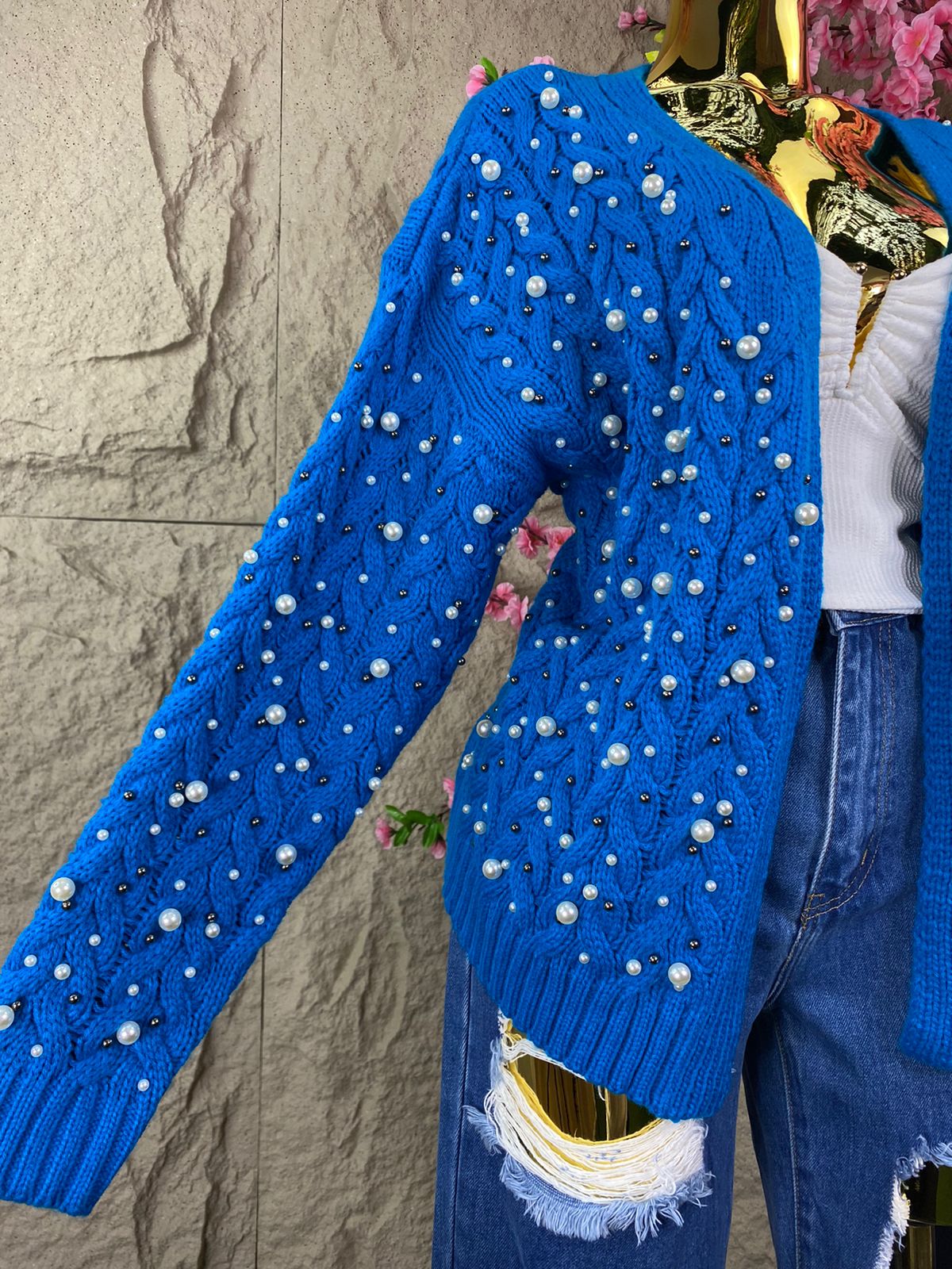 SWEATER DE PUNTO CON PERLAS AZUL