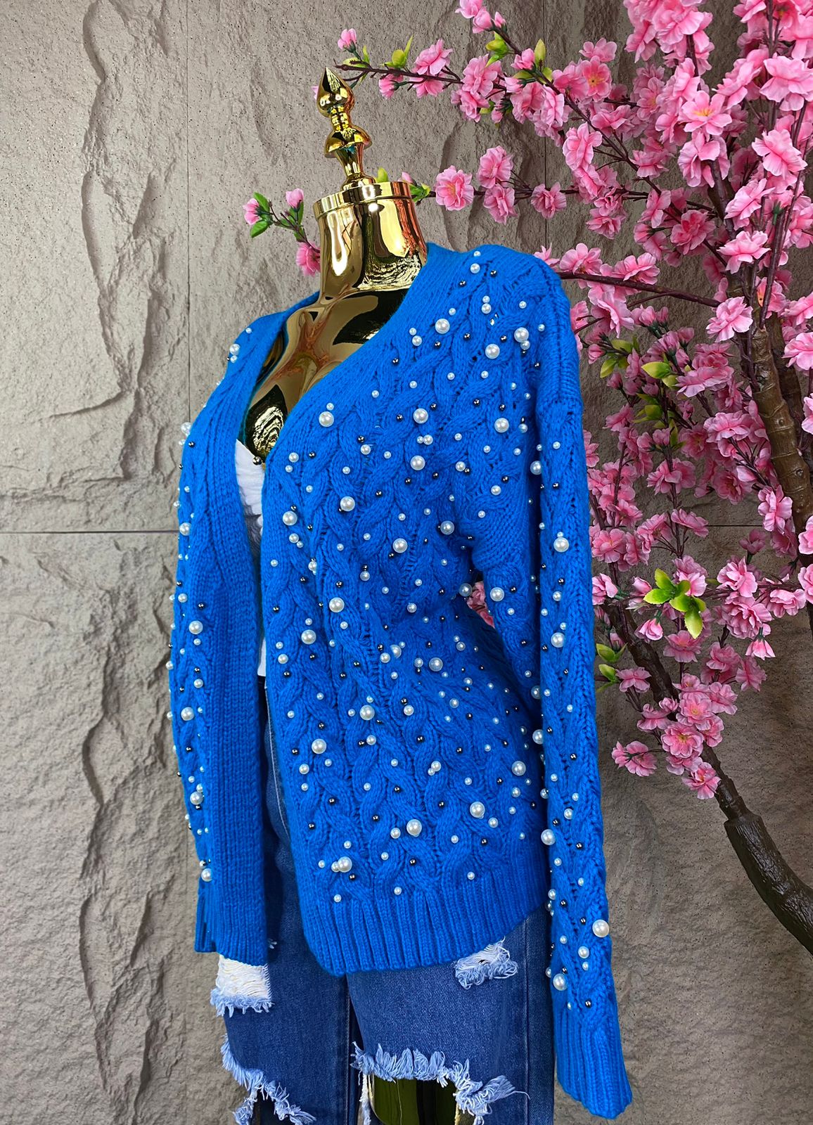 SWEATER DE PUNTO CON PERLAS AZUL
