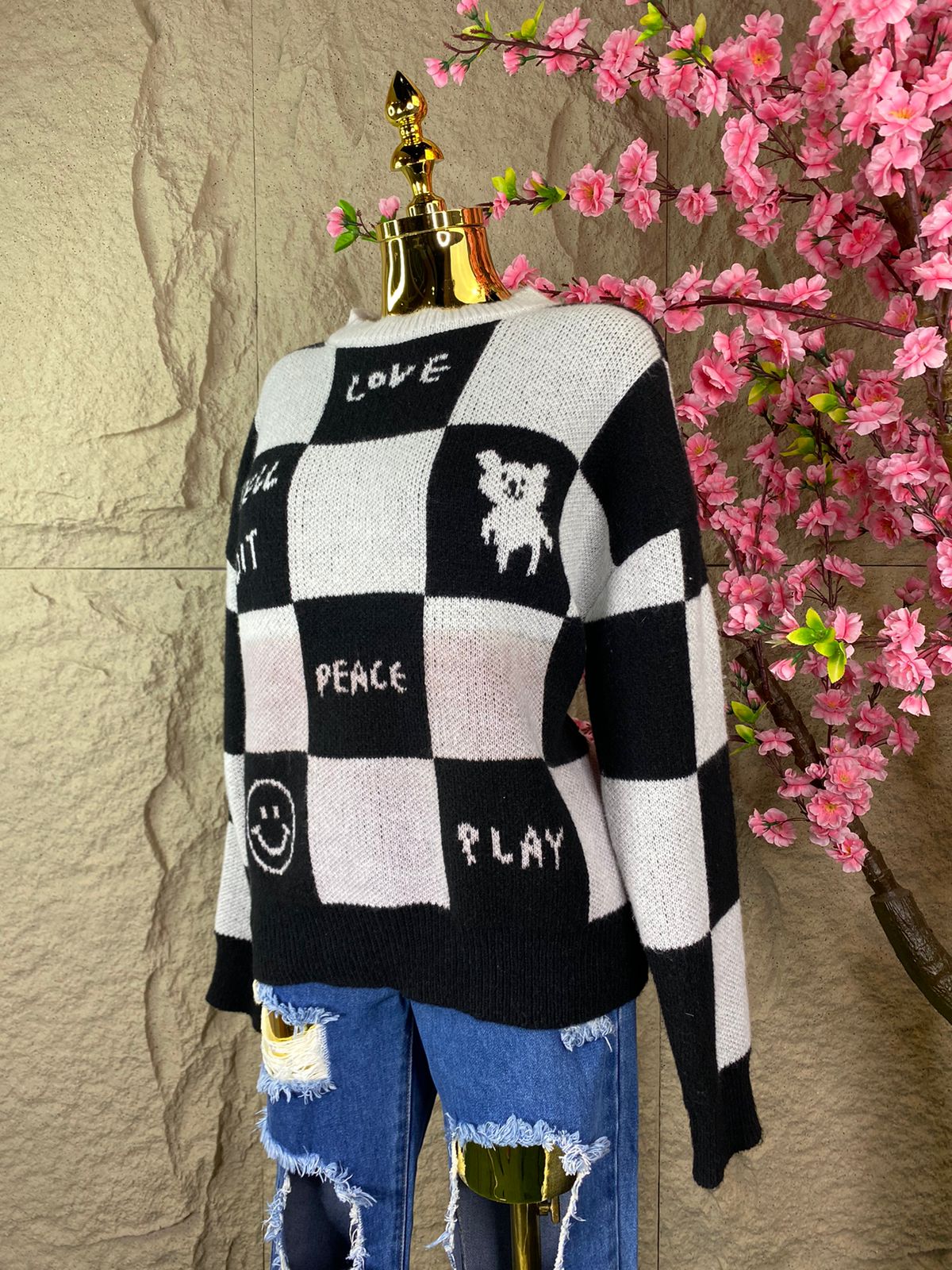 SWEATER A CUADROS BICOLOR