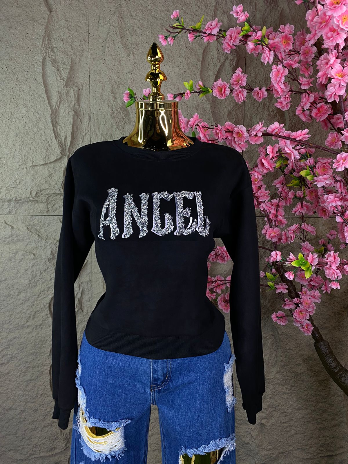 SUDADERA GAMUZA ANGEL CON BRILLOS