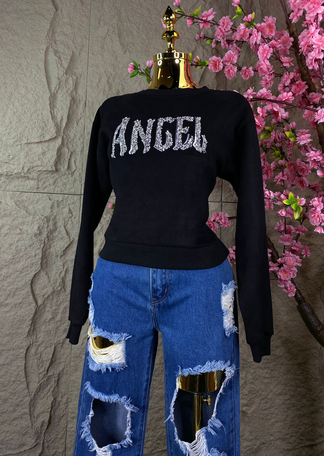 SUDADERA GAMUZA ANGEL CON BRILLOS