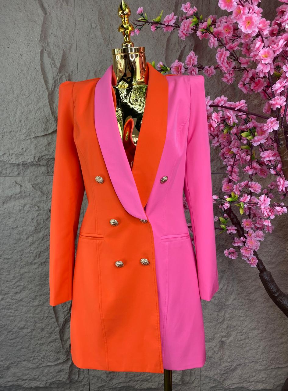 VESTIDO CON BOTONES AL FRENTE BICOLOR ROSA/NARANJA
