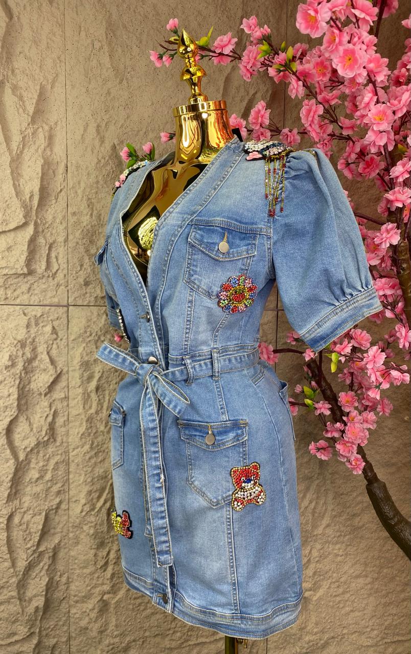 VESTIDO CON APPS MEZCLILLA AZUL