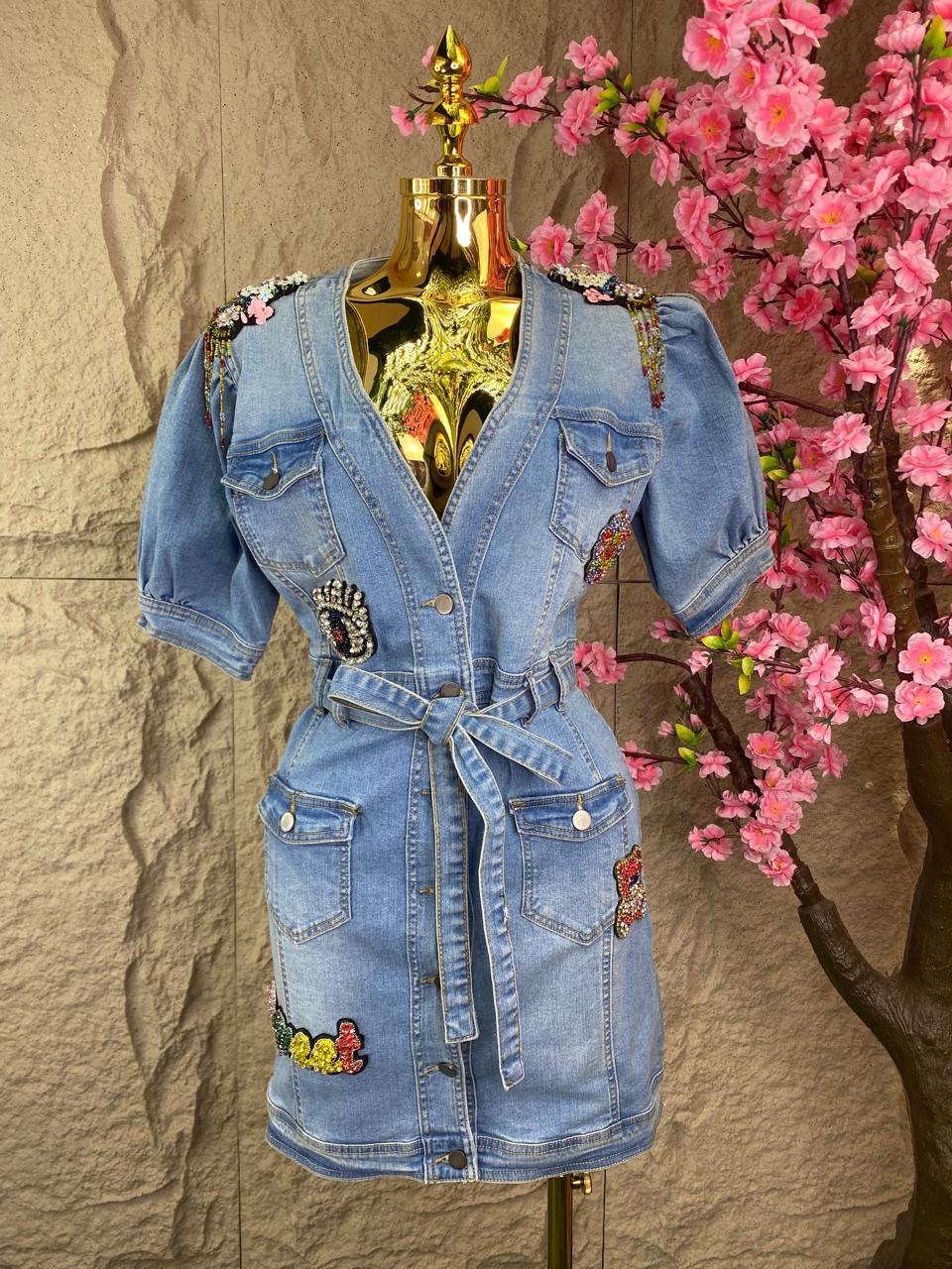 VESTIDO CON APPS MEZCLILLA AZUL