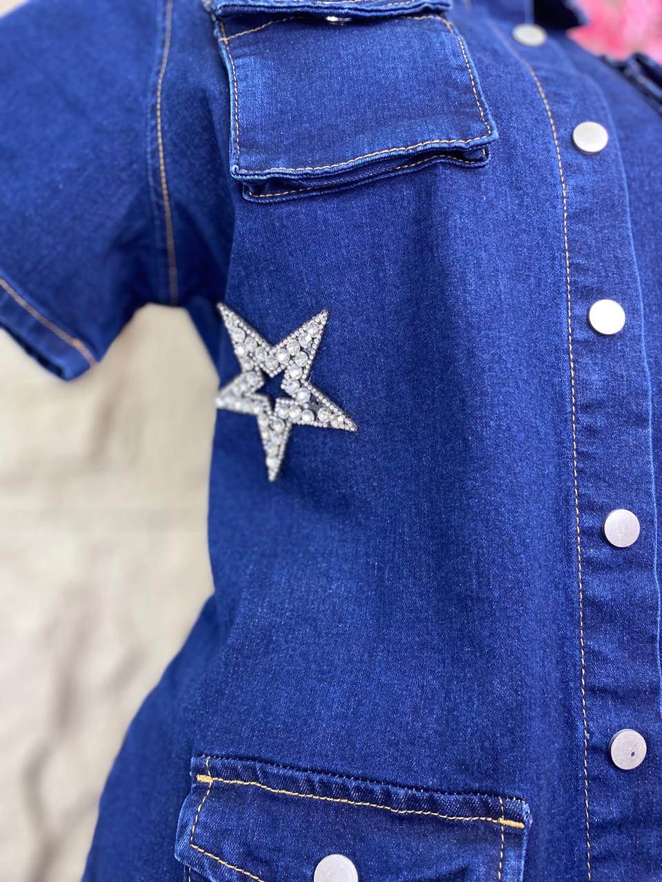 VESTIDO CON APLICACIONES MEZCLILLA AZUL