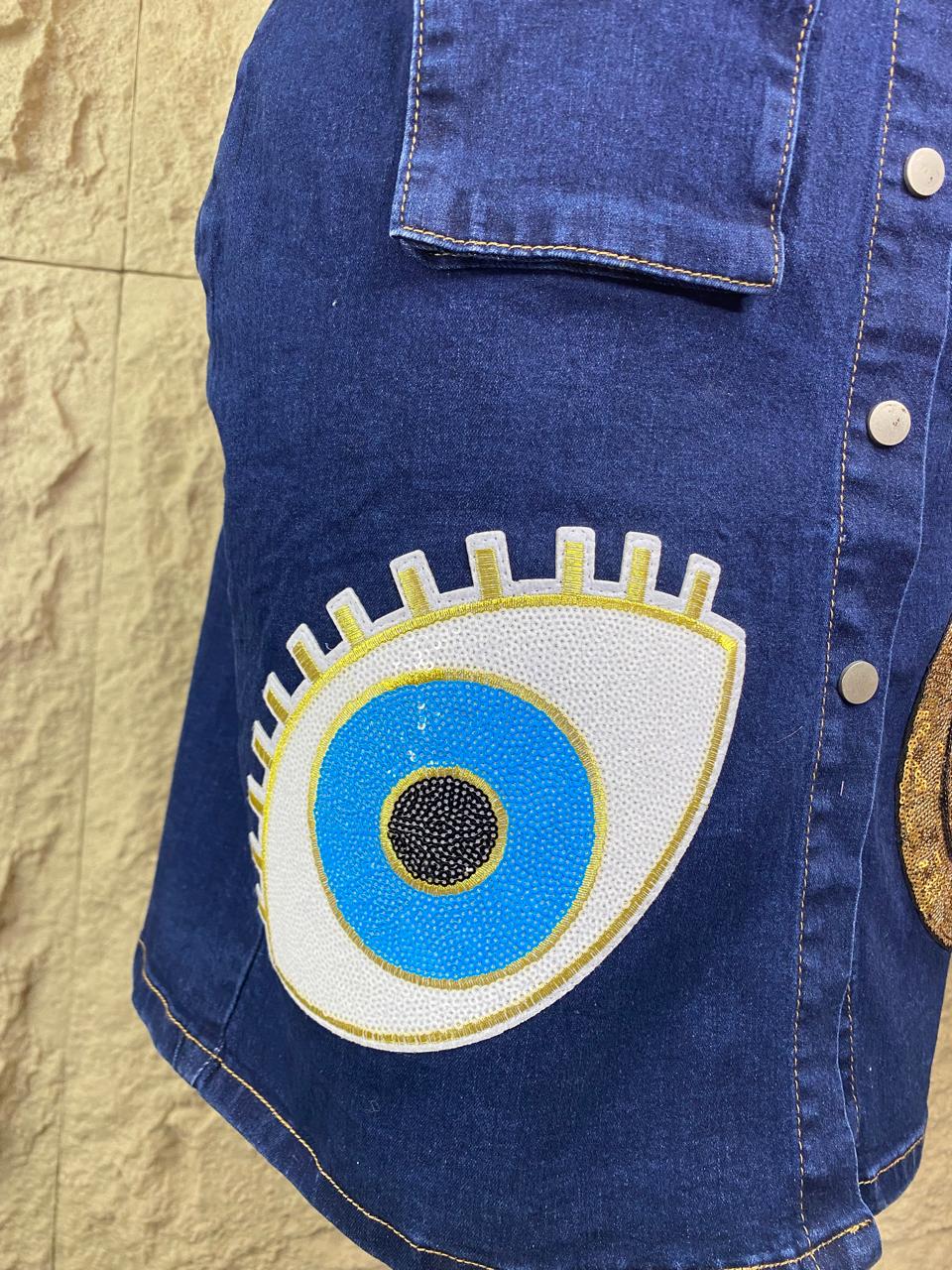 VESTIDO CON APLICACIONES MEZCLILLA AZUL