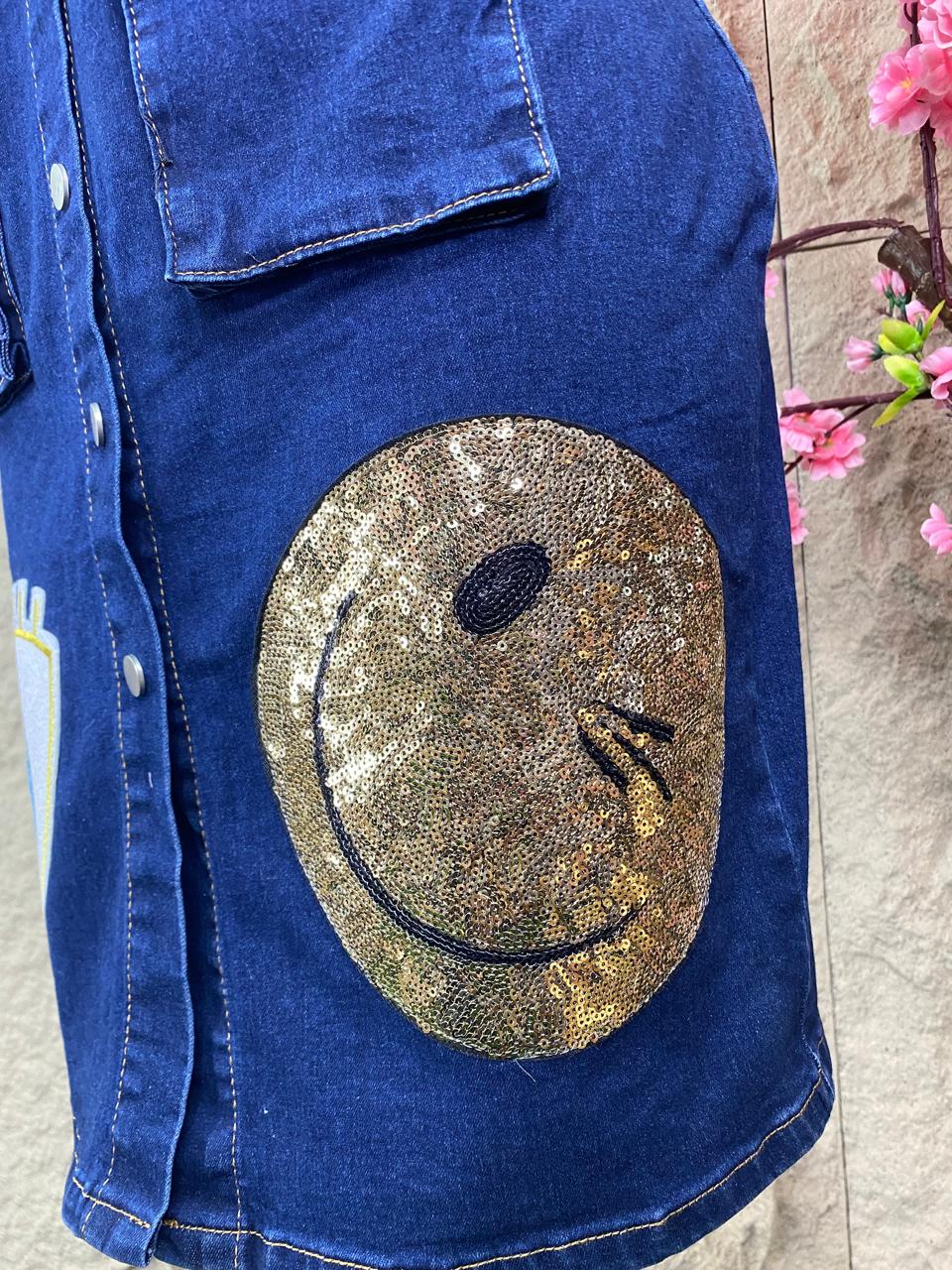 VESTIDO CON APLICACIONES MEZCLILLA AZUL