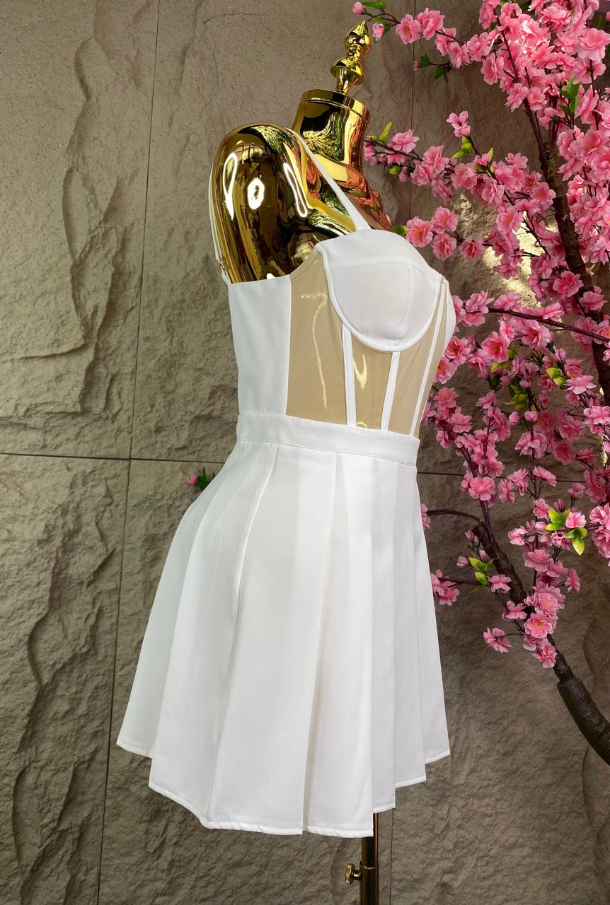 VESTIDO CORTO BLANCO BEIGE