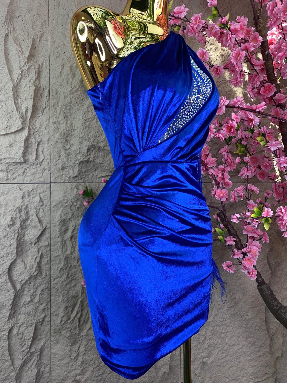 VESTIDO AZUL DE TERCIOPELO Y CRISTALES