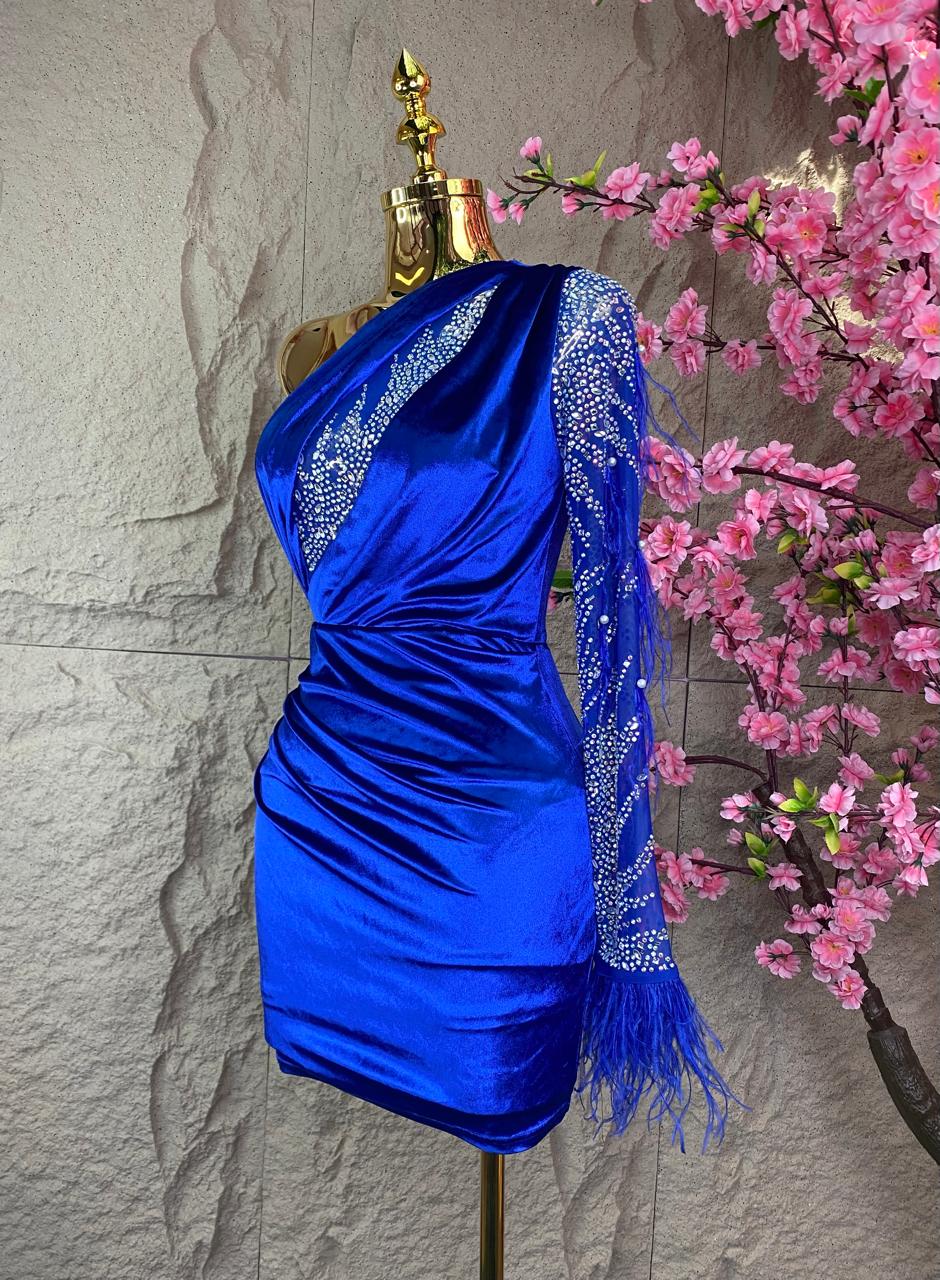 VESTIDO AZUL DE TERCIOPELO Y CRISTALES