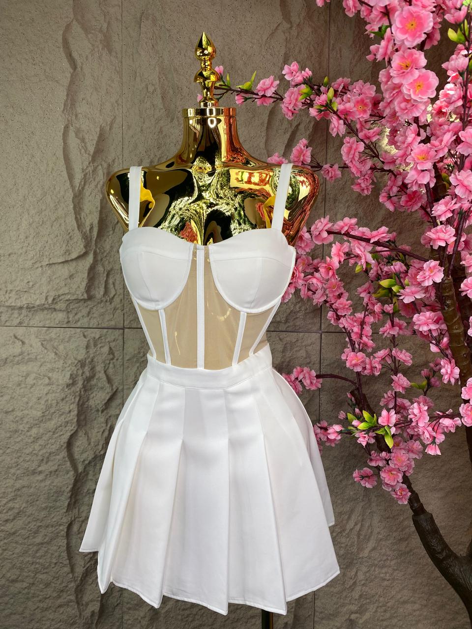 VESTIDO CORTO BLANCO BEIGE