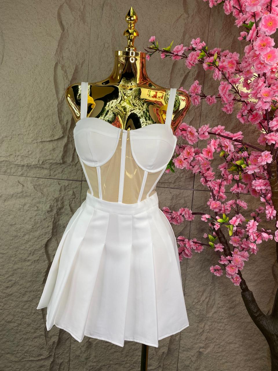 VESTIDO CORTO BLANCO BEIGE