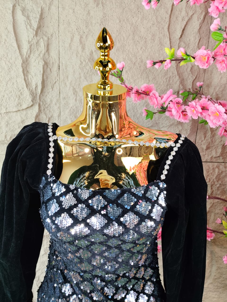 VESTIDO DE FIESTA TERCIOPELO Y LENTEJUELA NEGRA