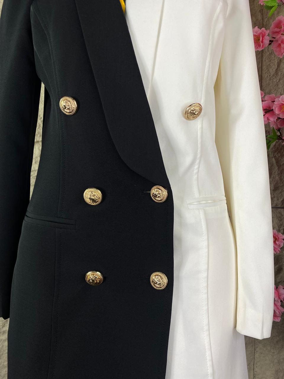 VESTIDO FORMAL CON BOTONES BICOLOR