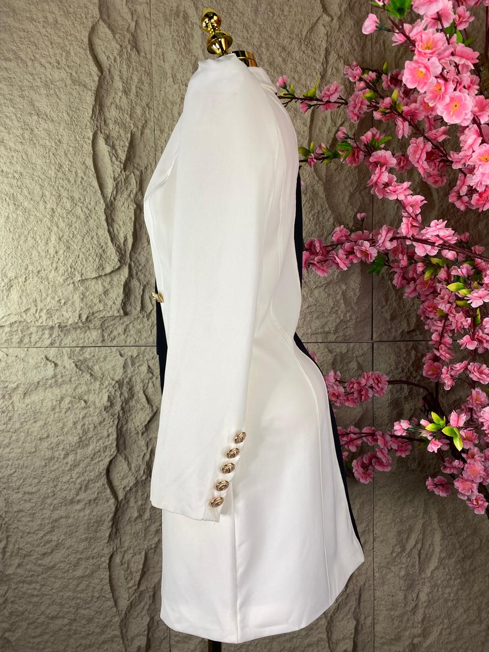 VESTIDO FORMAL CON BOTONES BICOLOR
