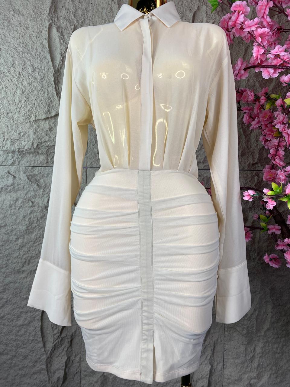 VESTIDO DRAPEADO SHIFON BEIGE