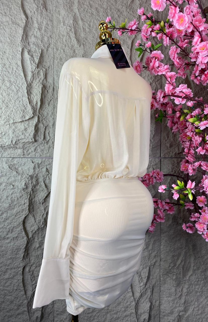 VESTIDO DRAPEADO SHIFON BEIGE