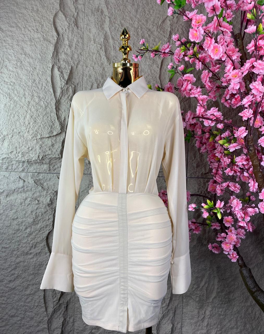 VESTIDO DRAPEADO SHIFON BEIGE