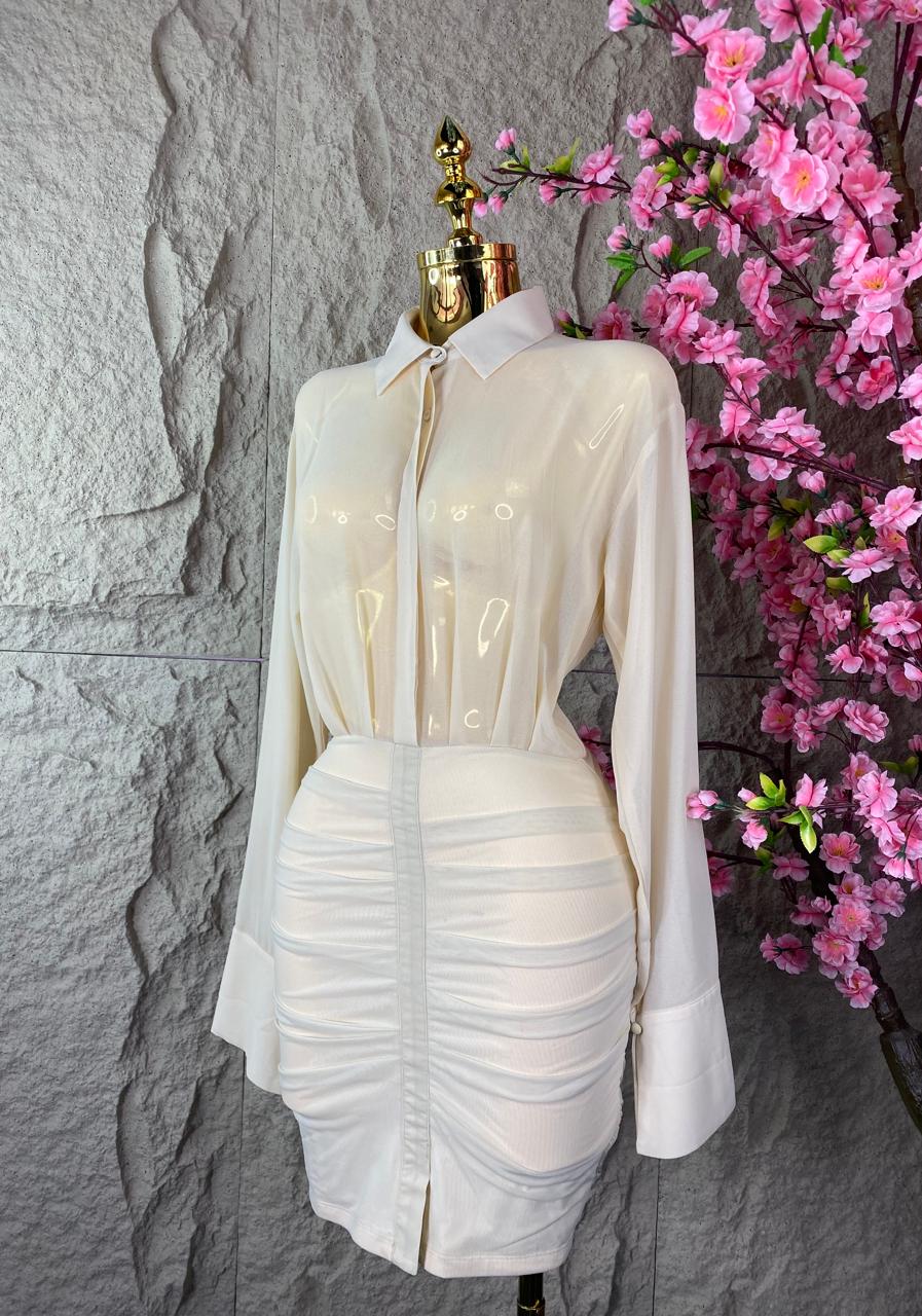 VESTIDO DRAPEADO SHIFON BEIGE