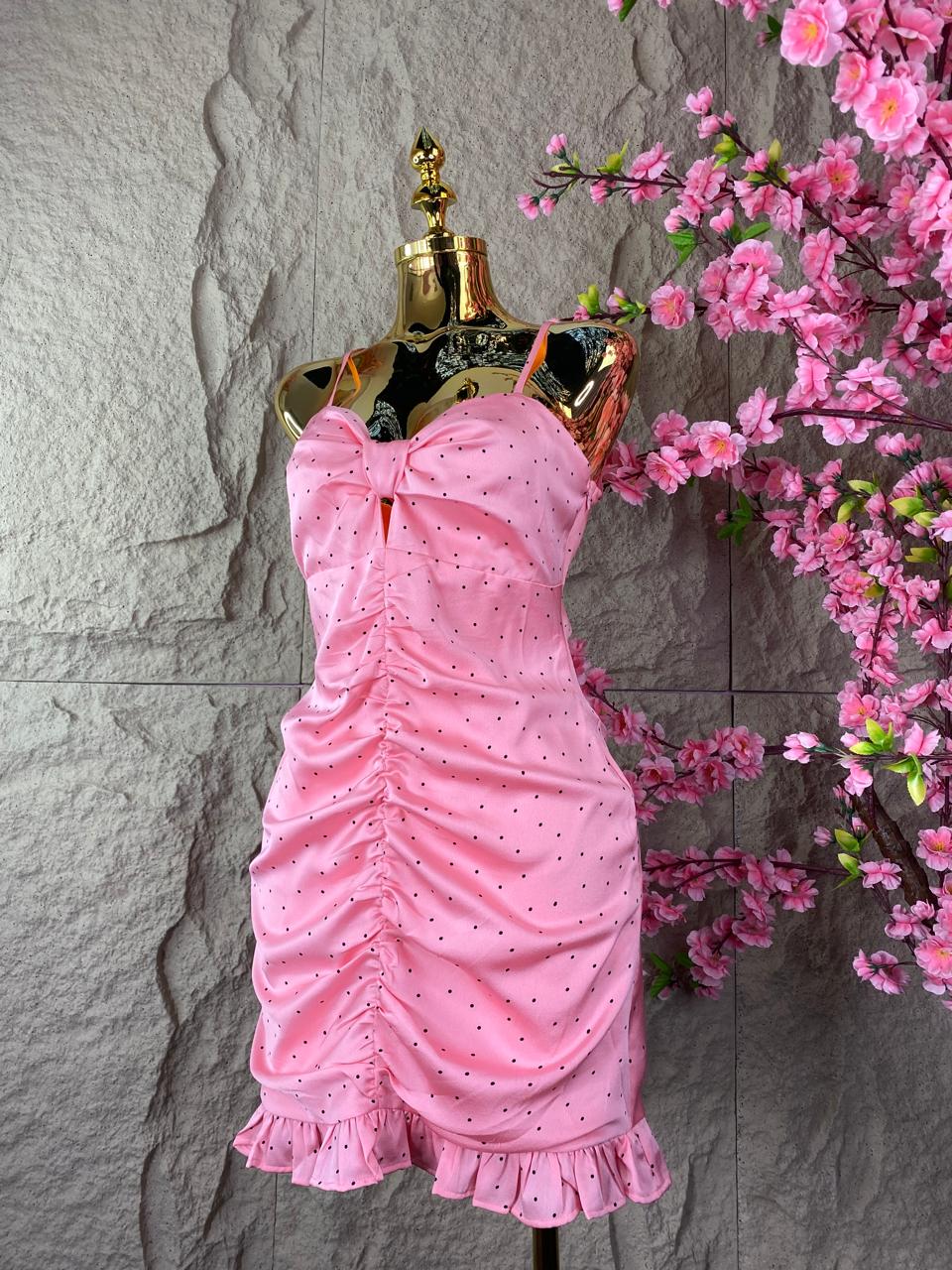 VESTIDO DRAPEADO LUNARES ROSA